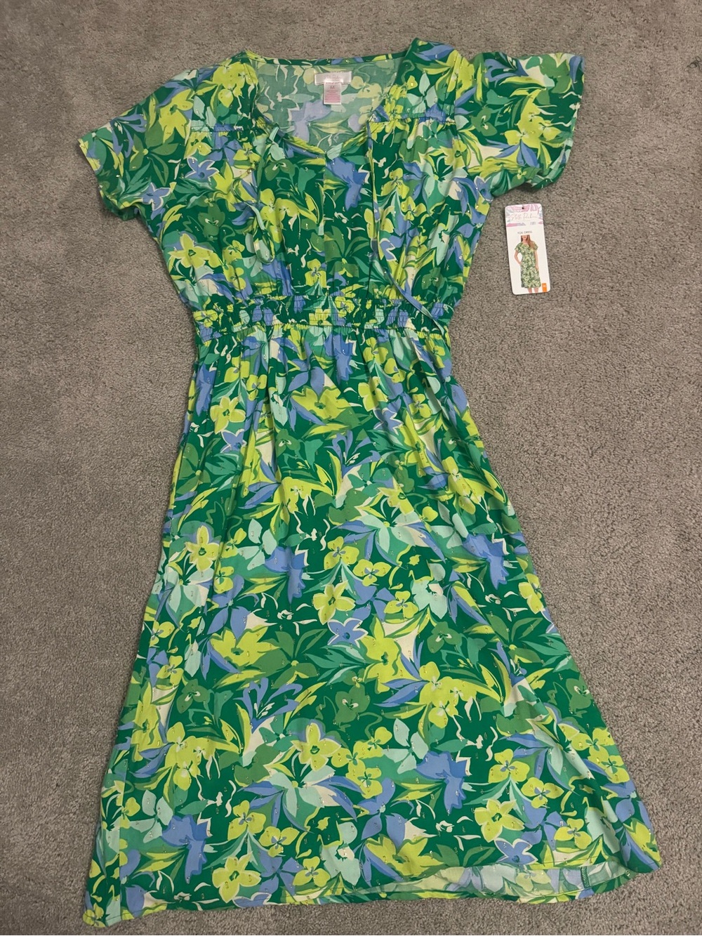 Green Floral Maxi Dress with Blue & Lime Blooms